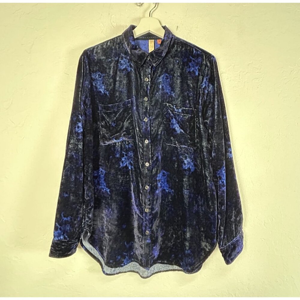 Anthropologie Pilcro Womens Mara Relaxed Velvet Button Down Shirt Size 4 Blue